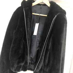 Brand New Black Helmut Lang Fur Bomber Jacket